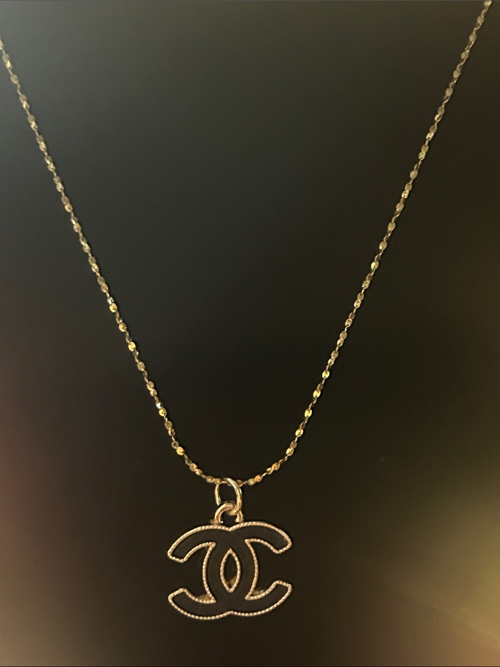 Black & Gold Interlocking CC Pendant Necklace-stamped